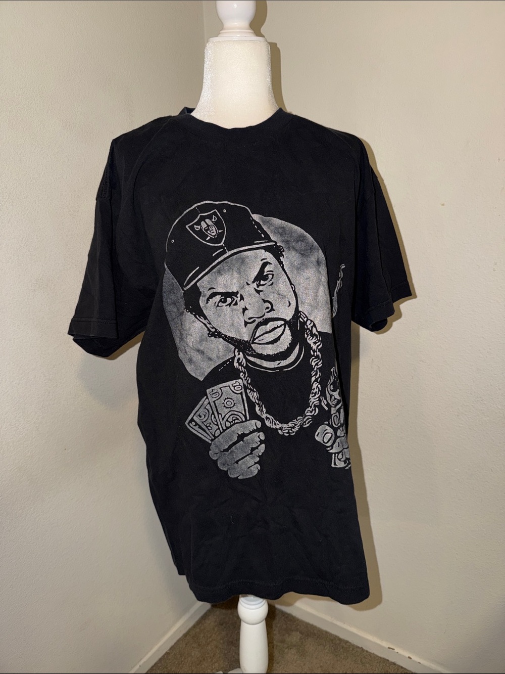 Source Unknown Black Short-Sleeve Tee with Silver Graphic Portrait